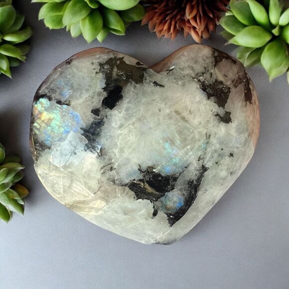 Moonstone Crystal Heart with Blue Flash (#2) - Picture 1 of 11